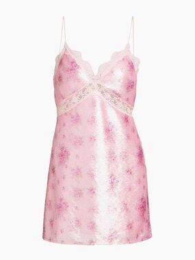 LoveShackFancy Pink Floral Lace-Trim Slip